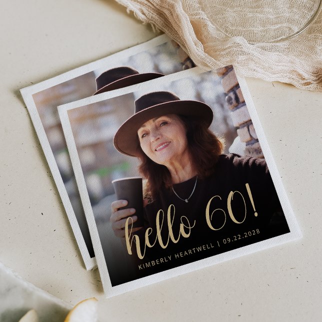 Hello 60 Sixtieth Birthday Party Photo Napkin (Creator Uploaded)
