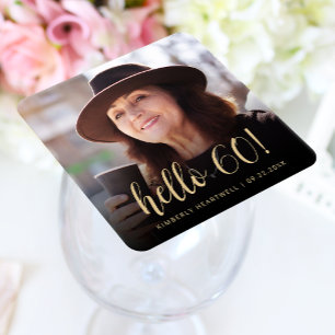 Hello 60 Sixtieth Birthday Party Photo Square Paper Coaster
