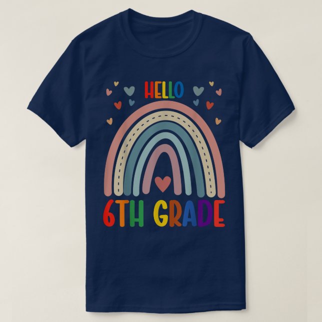 Hello 6th Grade Boho Rainbow Back To School Funny  T-Shirt (Design Front)