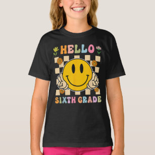 Hello 6th Grade Hippie Smile Face Sixth Grade T-Shirt