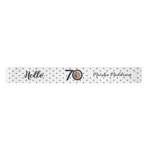Hello 70 Black & White Dots Photo & Name Birthday Satin Ribbon
