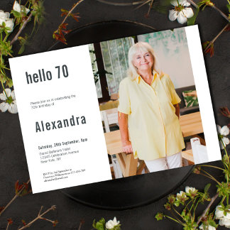 Hello 70 Modern Custom Photo 70th Birthday Party Invitation