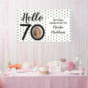 Hello 70 Photo Black & White Dots Birthday Banner
