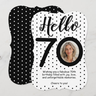 Hello 70 Photo Black & White Dots Birthday Card