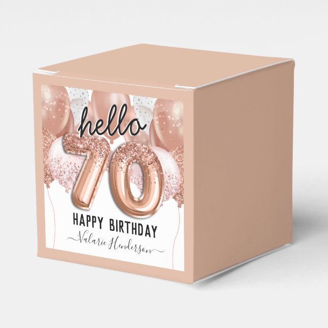 Hello 70 Pink Glitter Birthday Balloons Favour Box (Front Side)