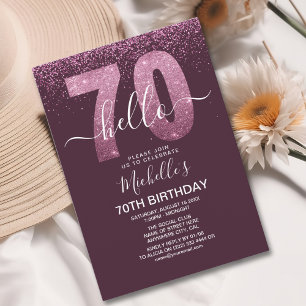 Hello 70 years modern birthday with photo invitation