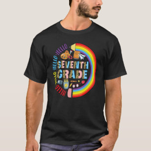 Hello 7th Grade Leopard Back To School Pencil Rain T-Shirt