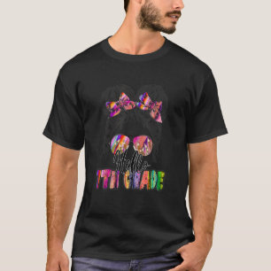 Hello 7th Grade Messy Bun Girl Happy First Day Of  T-Shirt