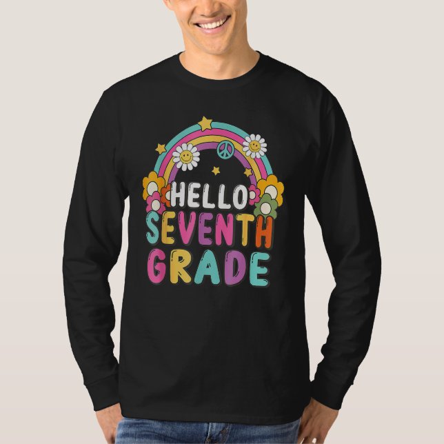 Hello 7th Seventh Grade Rainbow For Teachers Stude T-Shirt (Front)