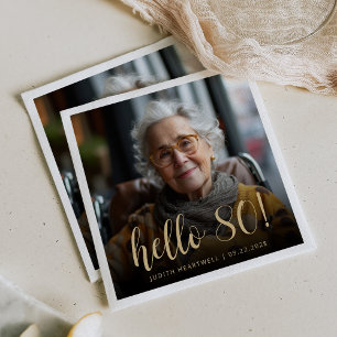 Hello 80 Eightieth Birthday Party Photo Napkin