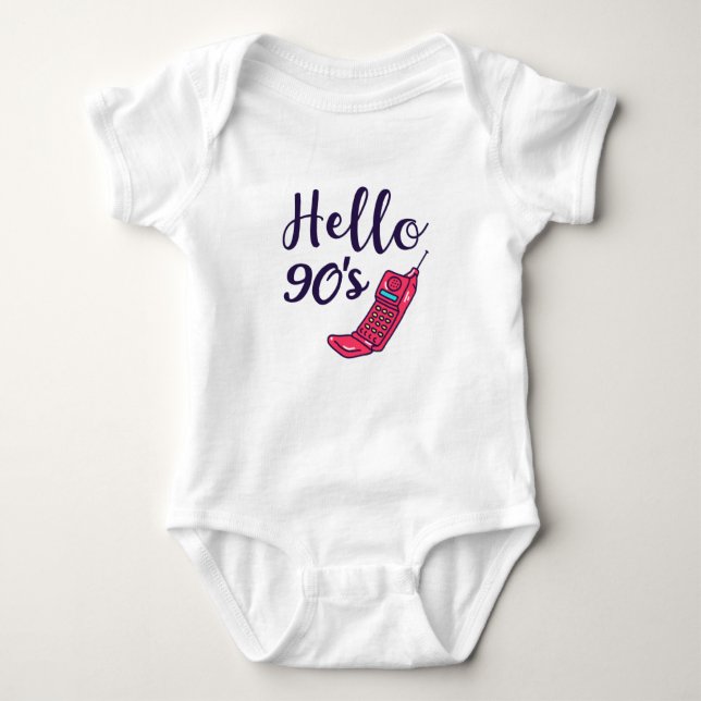 Hello 90s Cellphone Baby Bodysuit (Front)