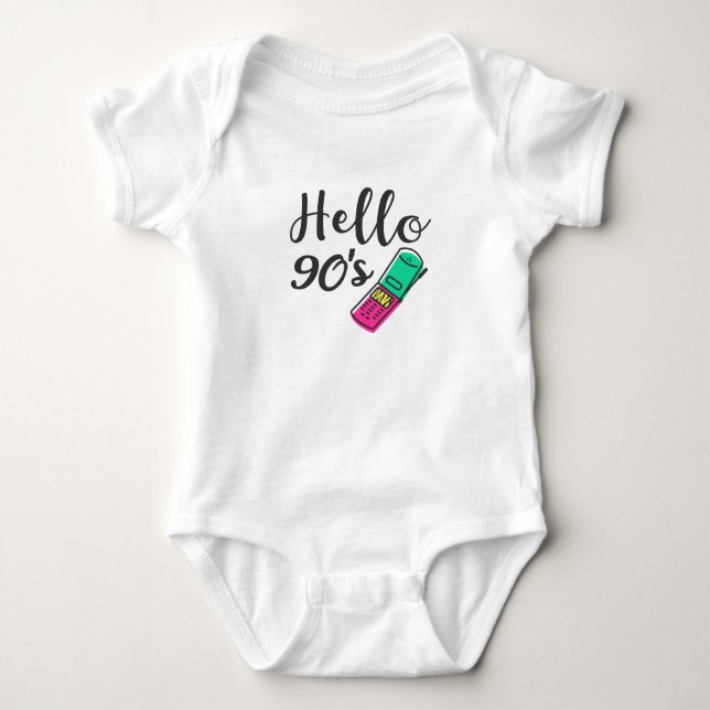 Hello 90s Cellphone Baby Bodysuit (Front)