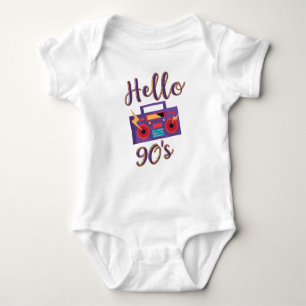 Hello 90s radio cassette recorder baby bodysuit