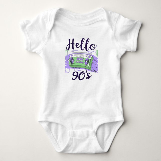 Hello 90s radio cassette recorder baby bodysuit (Front)
