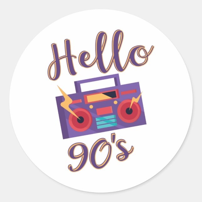 Hello 90s radio cassette recorder classic round sticker (Front)