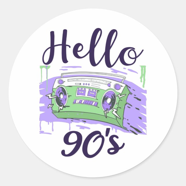 Hello 90s radio cassette recorder classic round sticker (Front)