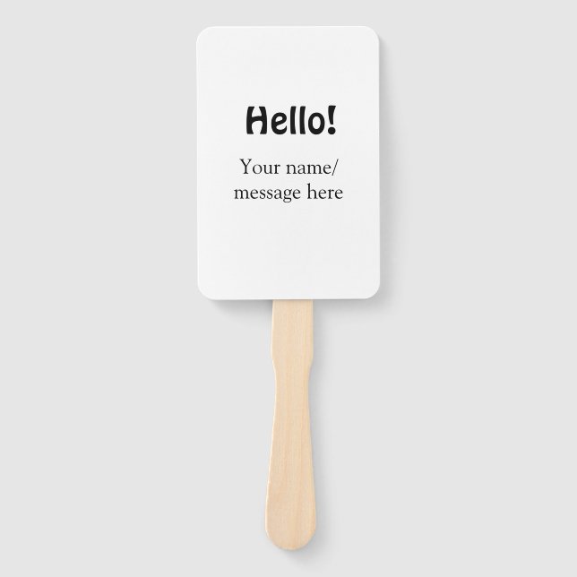 Hello add name message simple minimal business tem hand fan (Front)
