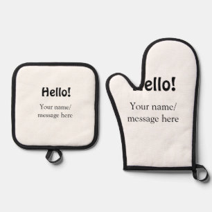 Hello add name message simple minimal business tem oven mitt & pot holder set