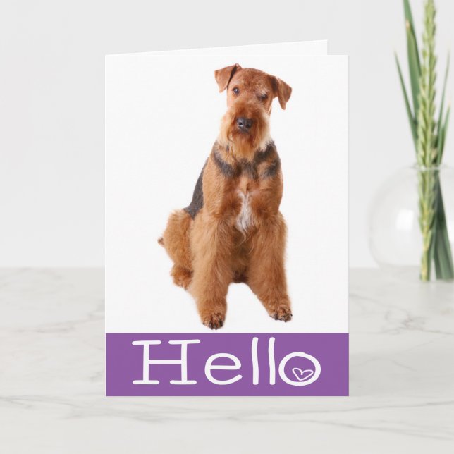 Hello Airedale Puppy Dog Purple Card - Verse (Front)