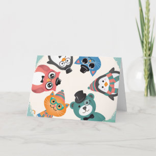 Hello! Animal Friends Circle Greeting Card