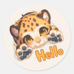 Hello Anime Animal Cat Classic Round Sticker