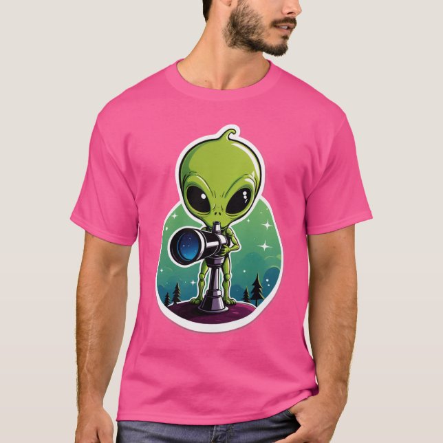 Hello...? Anyone There? – Alien Searching Sticker T-Shirt (Front)