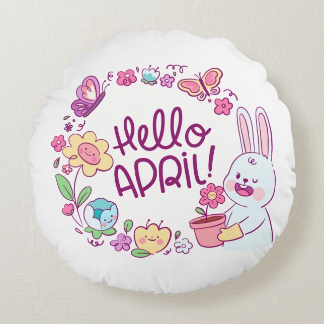 Hello April Round Cushion (Front)