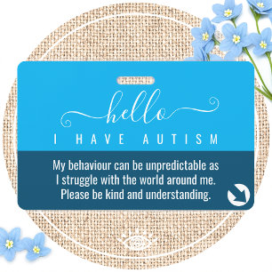 hello autism awareness and emergency contact  ID badge