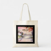 Hello Autumn Arched Bridge Watercolor