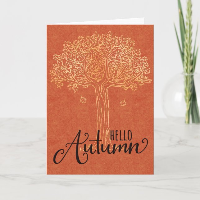 Hello Autumn Card - Beautiful Golden Tree (Front)
