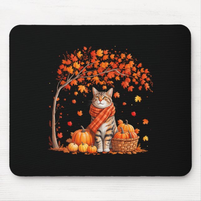 Hello Autumn Cat Fall Leaf Kitten Lover Thanksgivi Mouse Pad (Front)