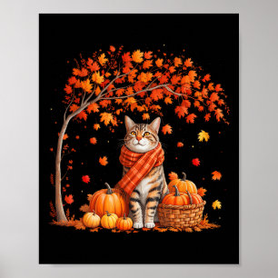 Hello Autumn Cat Fall Leaf Kitten Lover Thanksgivi Poster