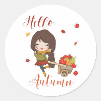 Hello Autumn classic round sticker Fall theme