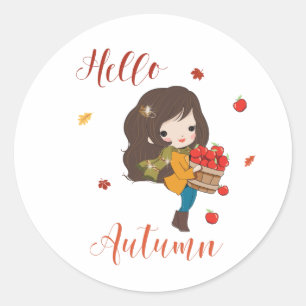 Hello Autumn classic round sticker Fall theme