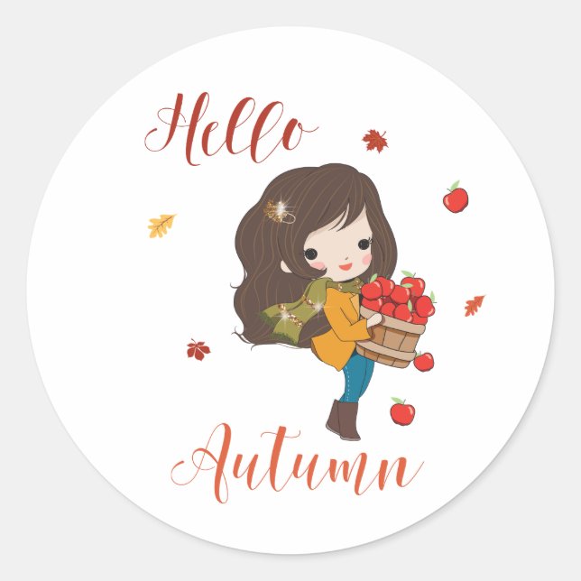 Hello Autumn classic round sticker Fall theme (Front)