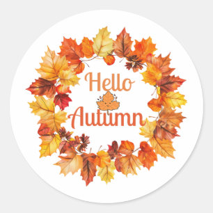 Hello Autumn – Cozy Fall Season Design Classic Round Sticker