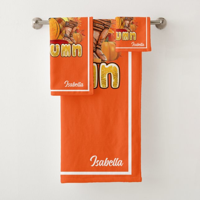 Hello Autumn Customise Text and Colour Bath Towel Set (Insitu)