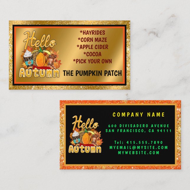 Hello Autumn Customise Text and Colour Business Card (Front/Back)