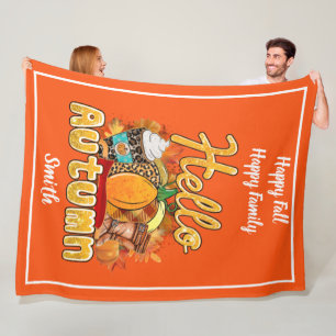 Hello Autumn Customise Text and Colour Fleece Blanket