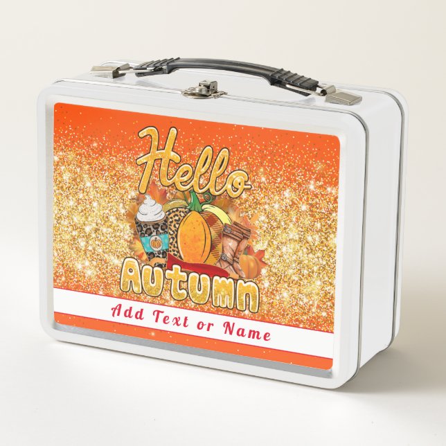 Hello Autumn Customise Text and Colour Metal Lunch Box (Front)