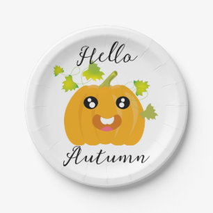 Hello Autumn - Cute Halloween Pumpkin Paper Plate