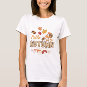 Hello Autumn – Cute Hedgehog & Fall Desig T-Shirt