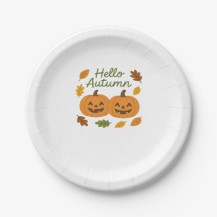 Hello Autumn Cute Smiling Pumpkins Classic T-Shirt Paper Plate