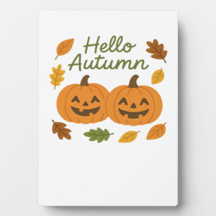 Hello Autumn Cute Smiling Pumpkins Classic T-Shirt Plaque