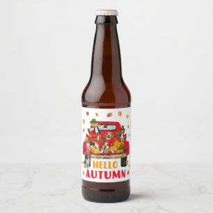 Hello Autumn Fall Beagle Dog Thanksgiving Pumpkin Beer Bottle Label
