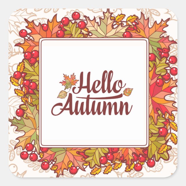 Hello Autumn Fall Floral Thanksgiving Square Sticker (Front)