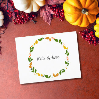 Hello Autumn Fall Leaves Cosy Holiday Postcard