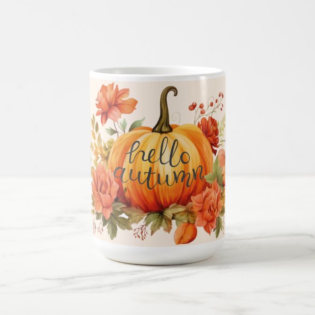 Hello autumn fall Pumpkin floral Fall Coffee Mug (Center)