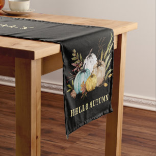 Hello Autumn Family Name Pumpkins  Short Table Run Runner
