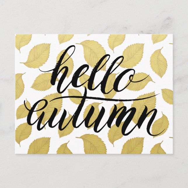 Hello autumn - Gold Autumn Leaves Postcard (Front)